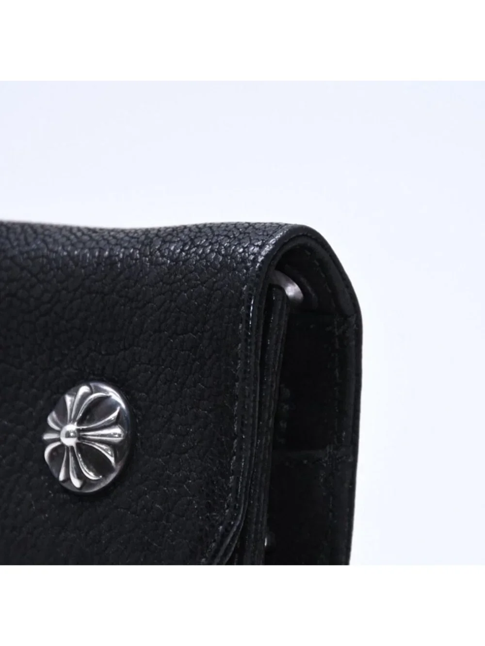 Chrome Hearts Wave Destroy Lthr Wallet Cross Button Leather 925 Sterling Silver